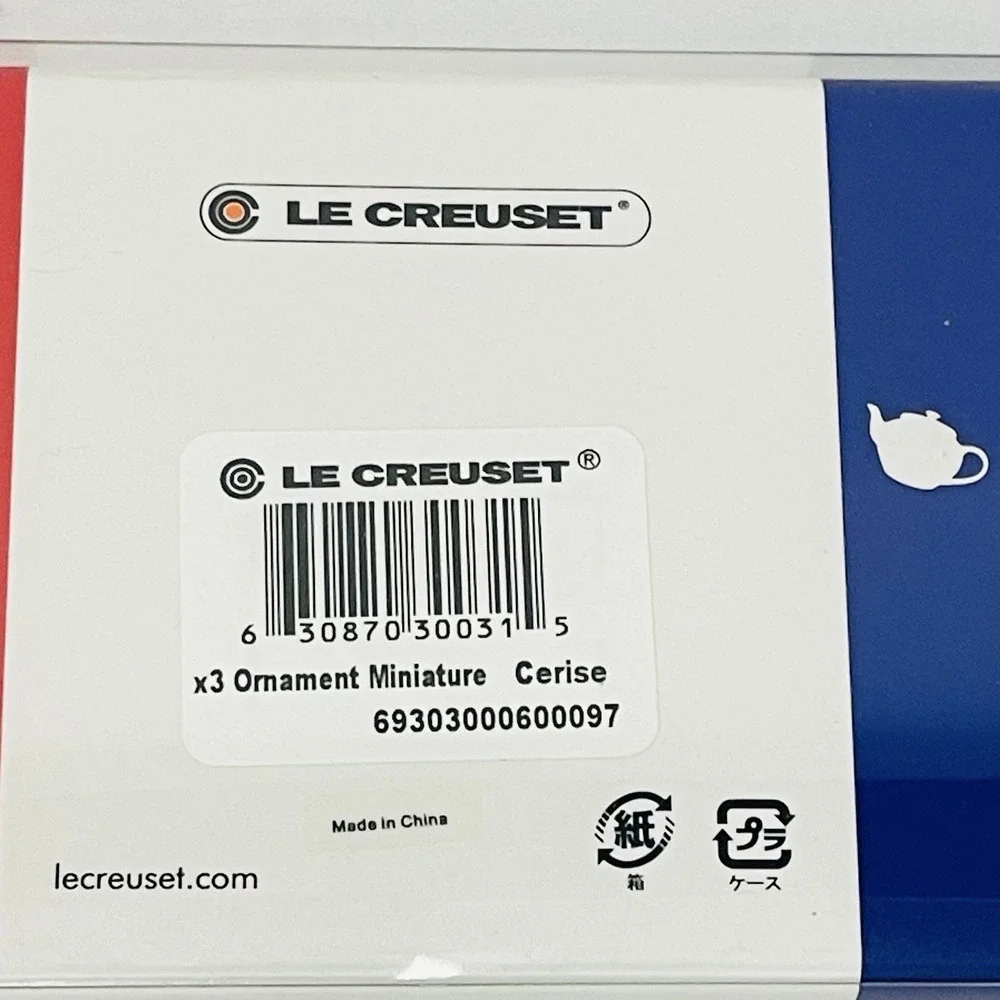 Le Creuset Cerise Red Miniature Set of 3 Ornaments‎ Mug Teapot Dutch Oven NEW